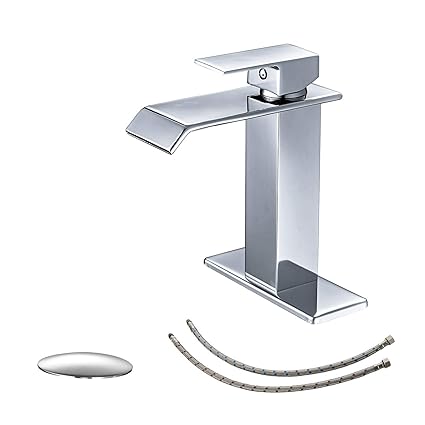 BWE Chrome One Hole Single Handle Square Waterfall Bathroom Sink Faucet Lavatory Faucets Commercial