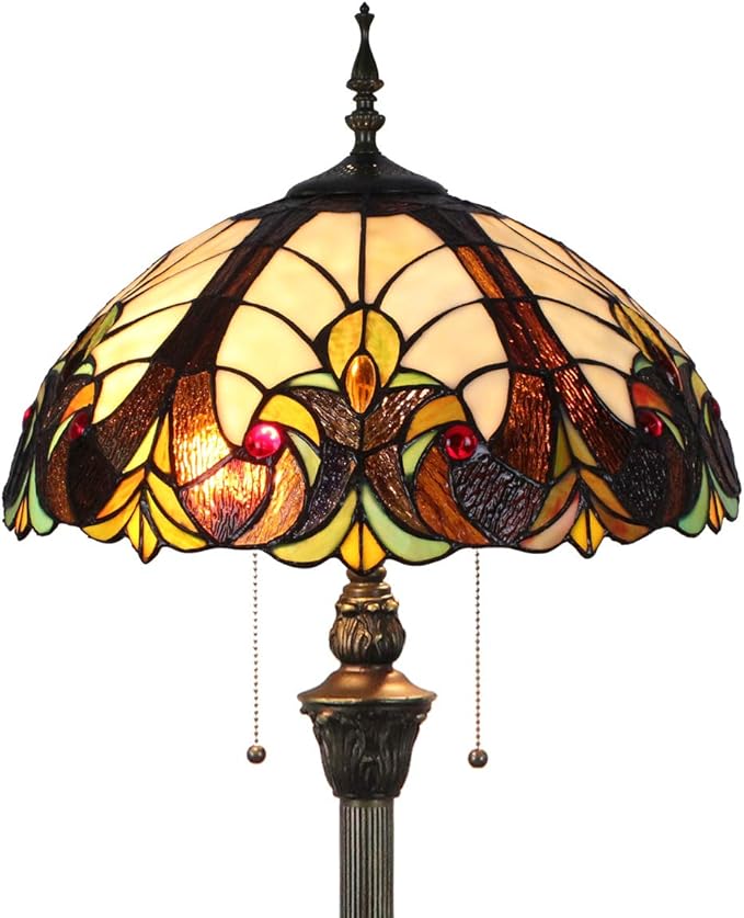 Tokira Tokira Tiffany Staande lamp, 40 cm, barok, bruin, glas, meerkleurig, Europese stijl, nachtlampje, geschikt voor woonkamer, slaapkamer, levering met 2 leds