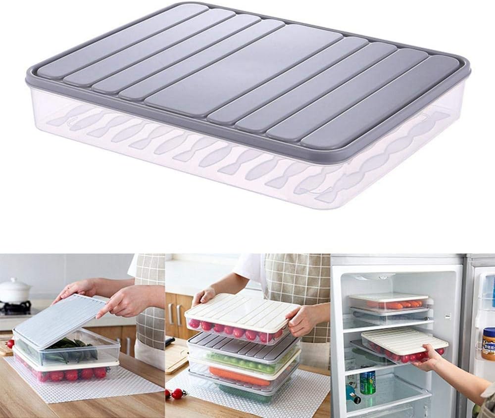 Food Storage Containers 11.02×8.85×1.81" Vegetable Organizer with Lid Clear Fridge Crisper Keep Food Fresh Kitchen Organizer Bins (2 x Large)