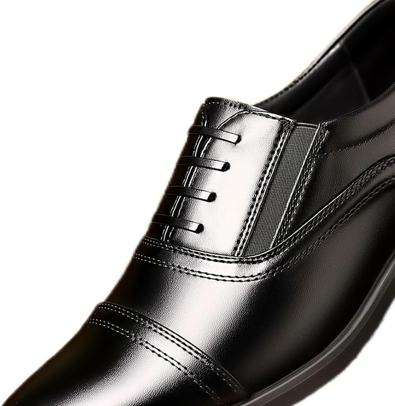 Men's Black Spliced ​​Business Dress Shoes Comfortable Lace-up Round-Toe Oxford Shoes Men Low-top Shiny Shoes for Wedding Party Work