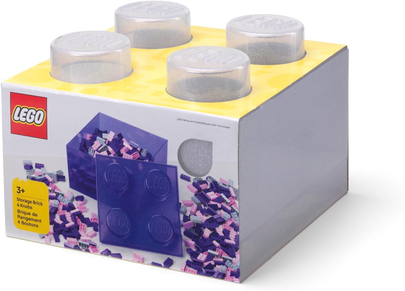 Room Copenhagen LEGO Storage Brick 4 Knobs Glitter Light Translucent - Stackable Plastic Storage Box with Lid for Kids and Adults Desk Organizer and Toy Box