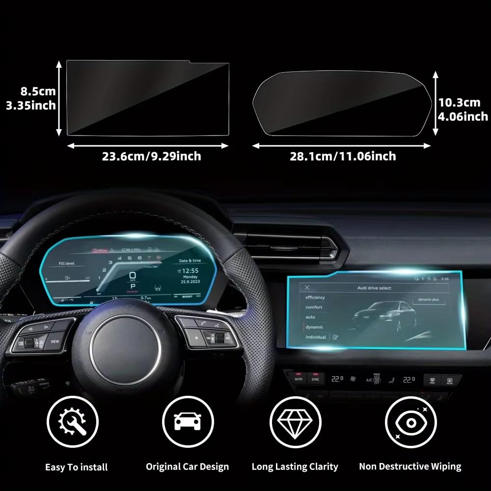 2 Unidades De Protector Pantalla Cristal Templado Para Consola Central Coche Para A3 (2023-2024) Con GPS Y Navegación, Accesorios Interiores Película Protectora Navegación
