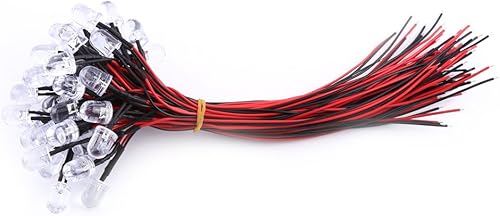 50 luces LED de diodo emisor DC9-12V de 350.394 in precableadas redondas transparentes de agua pequeñas lámparas LED luces DIY para proyectos de