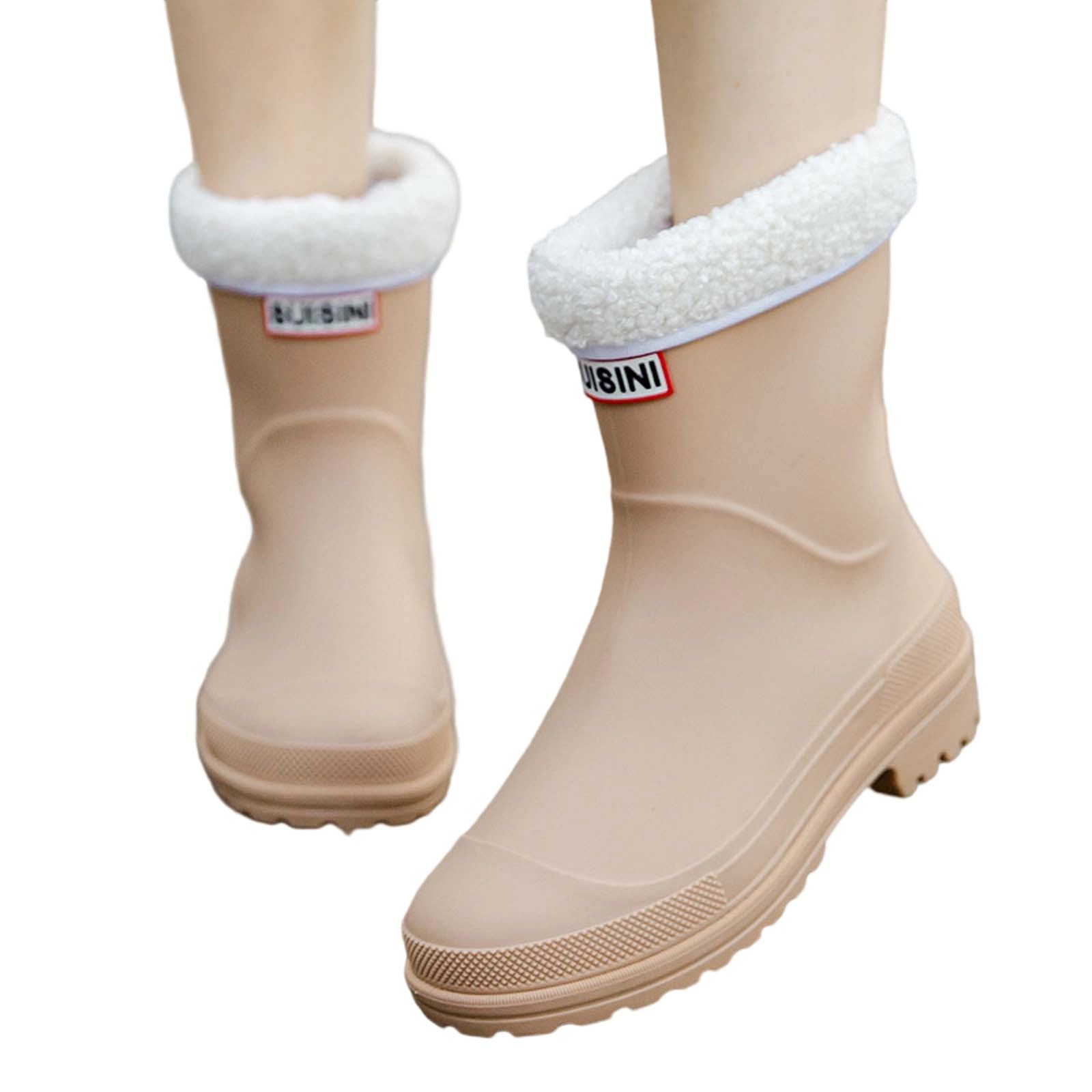 Botas de goma para mujer, forradas, botas de lluvia de media altura, botines de invierno, botines para el tobillo, botas de lluvia, botas de jardín, impermeables, zapatos de trabajo, zapatos