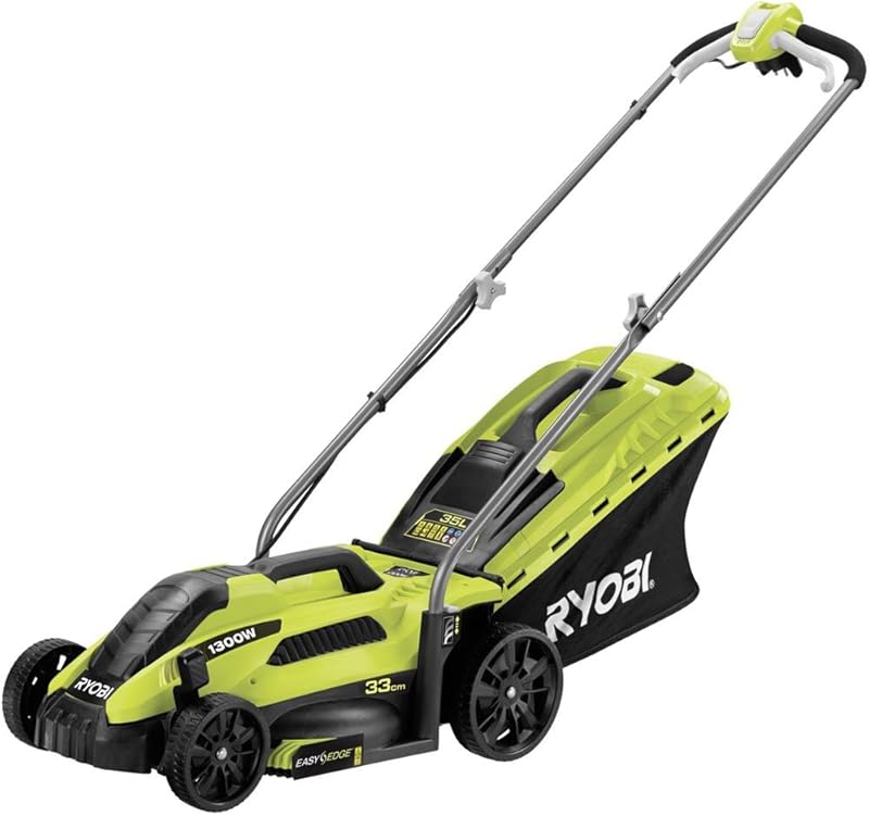 Tondeuse électrique RYOBI 1300W Coupe 33cm RLM13E33S - Bac de 35L, réglage centralisé de la Hauteur,
