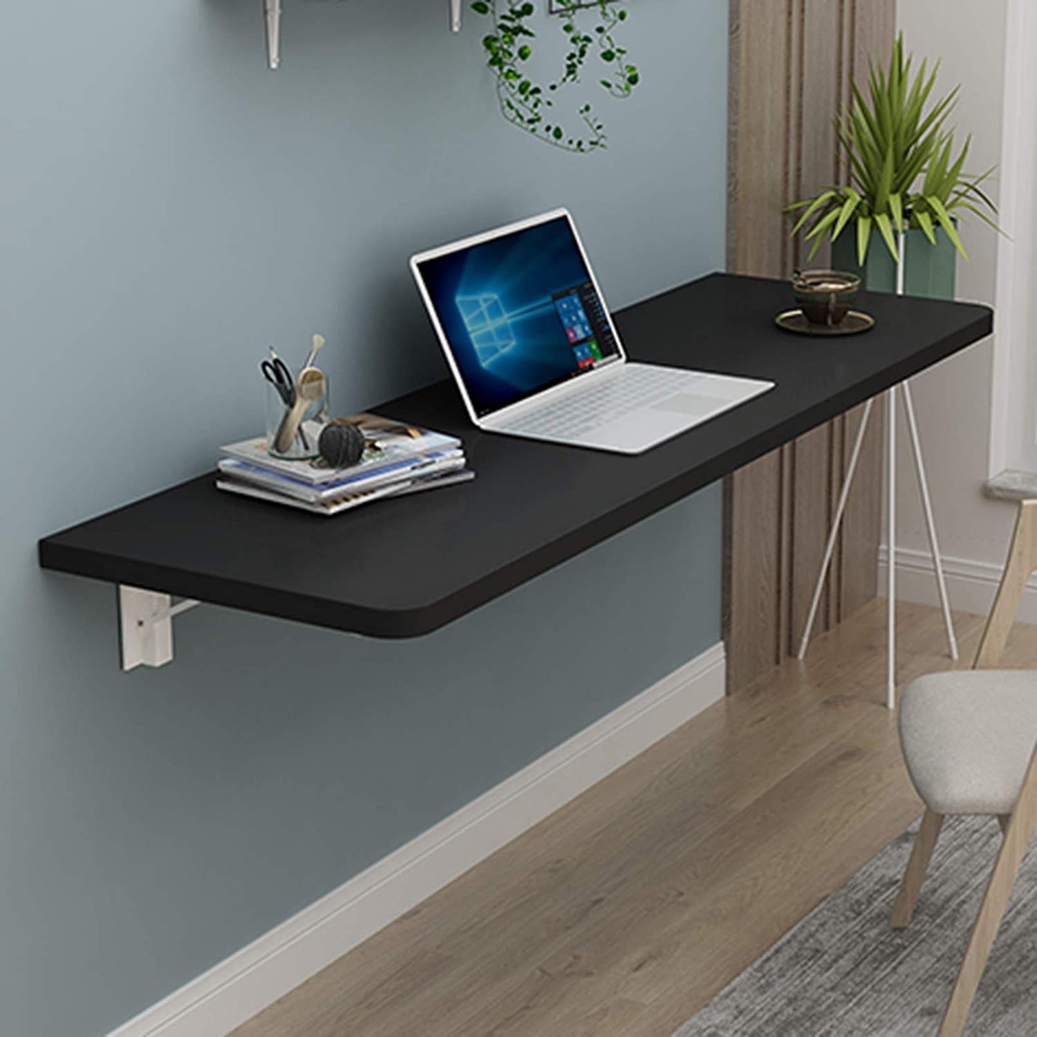 SXZenSpace Corner Folding Computer Desk, Wall Mounted Wooden Table Work Double Support Side Kitchen Trestle Desk,W,80 * 40cm/31 16in