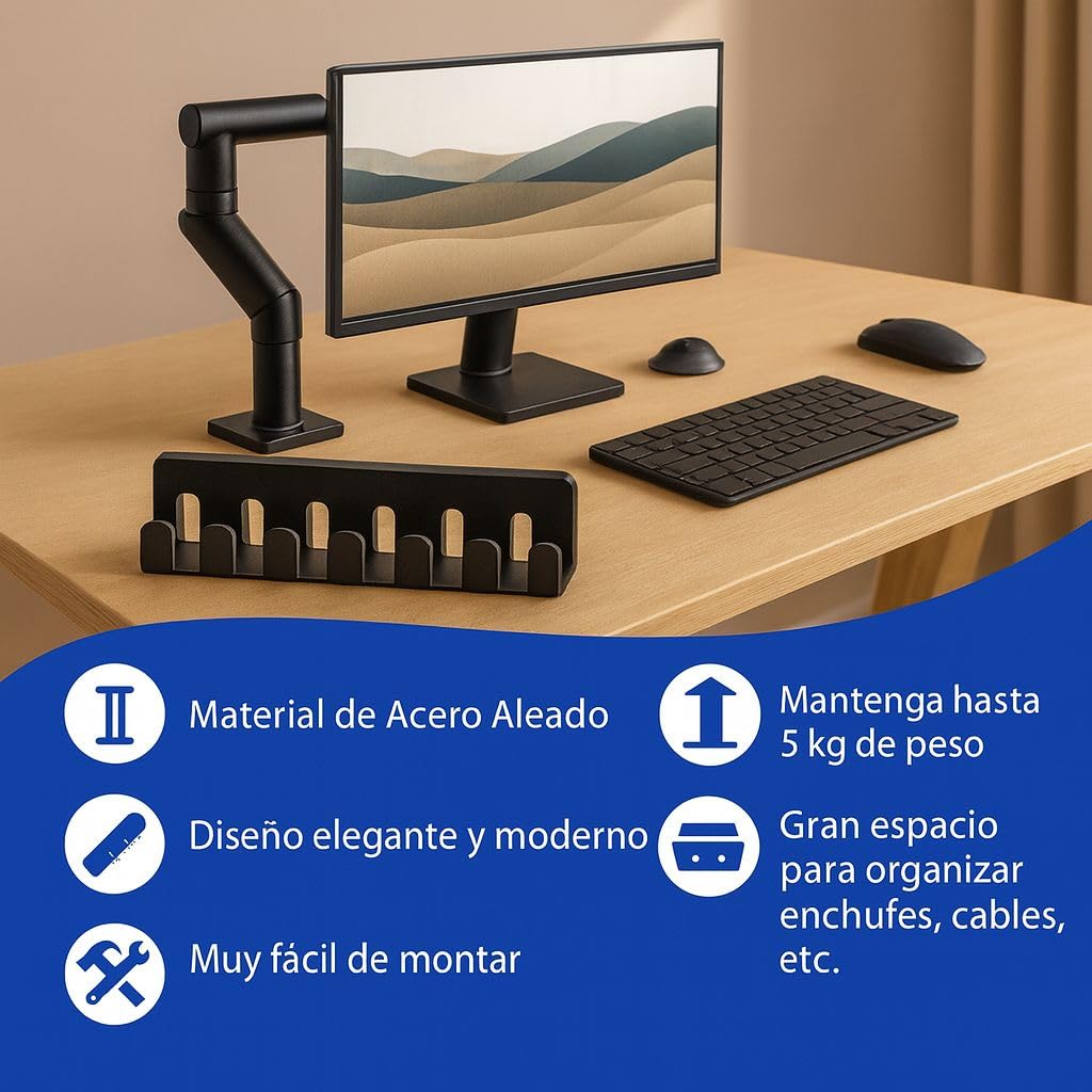 Organizador Cables Escritorio (Pack 2) - Bandeja Pasacables Metálica bajo Mesa para Regletas y Cargadores - 43 cm - Negro - Oficina, Hogar y Gaming