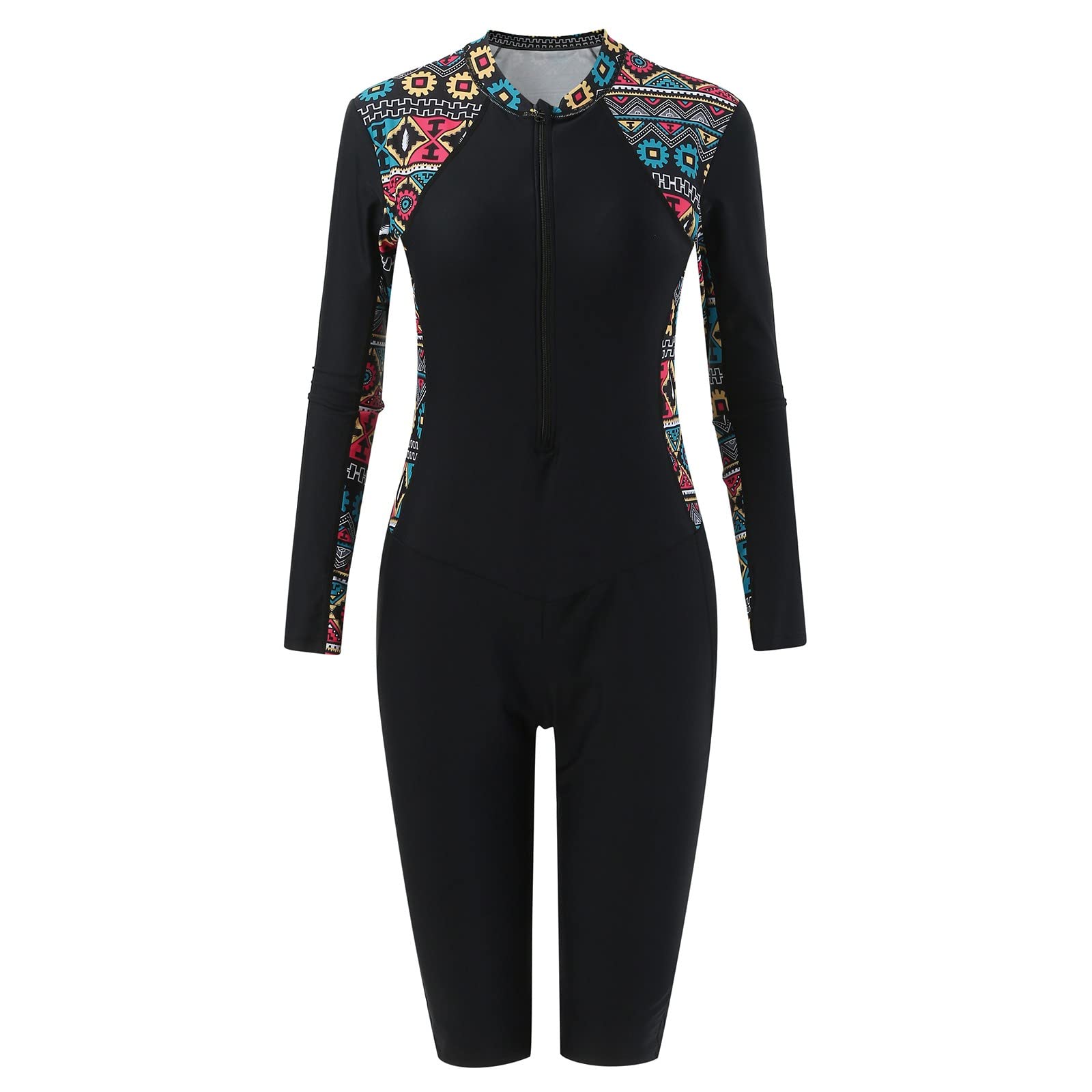 Costume Intero Donna Pantaloncino Manica Lunga Rash Guard Contrasto Snorkeling Surf Monokini Abbigliamento Nuoto Costume da Bagno Intero Donna