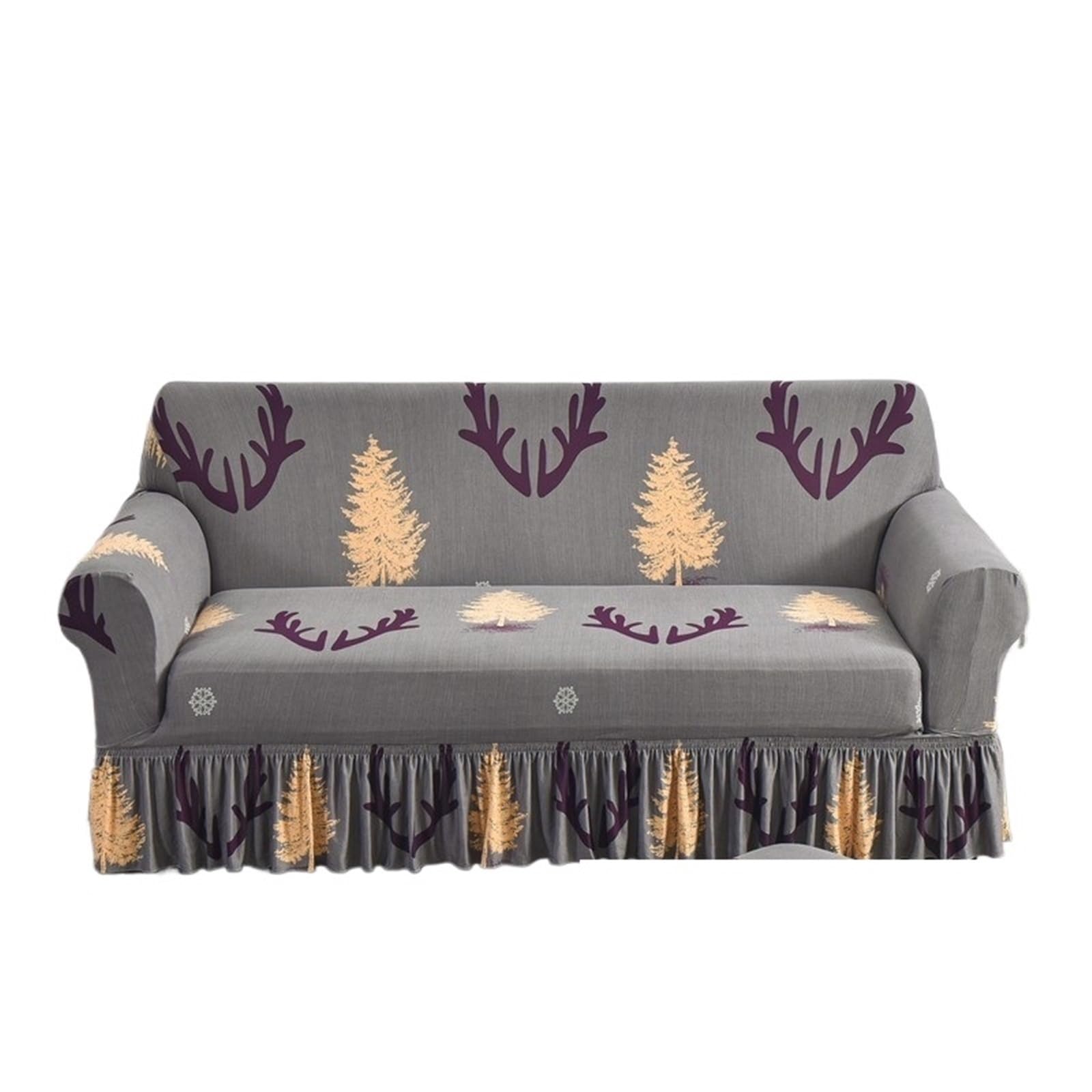 GCYEIDMA Skirt Sofa Cover Stretchable Sofa Cover with Skirt Washable Furniture Protector Printed Slipcovers with Elastic Bottom for Living Room(Color 15,2-seater 145-185cm)