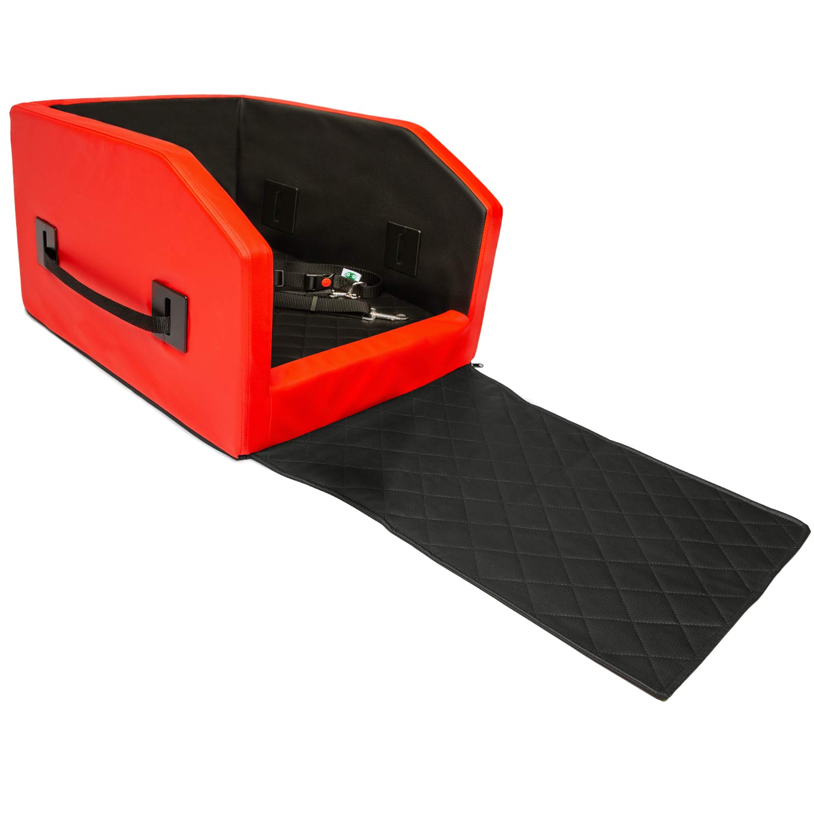 CopcoPet Rücksitz Hundeautositz Autohundebett Hundebett Transportbett Autoschondecke (55 x 70 x 38 cm Orthopädisch, Rot-Schwarz)
