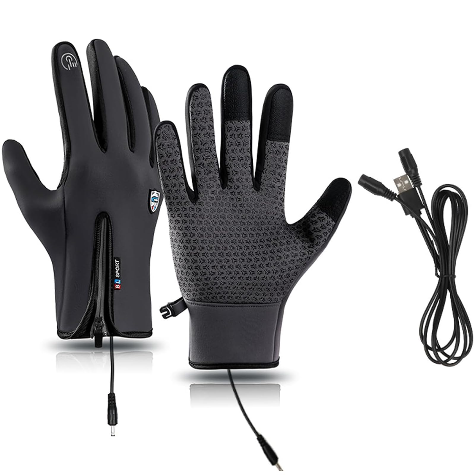 HygoSport Rechargeable Heated Electric Touchscreen Gloves,HygoSport Ultimate Touchscreen Thermal Winter Gloves,USB Waterproof Thermal Gloves (L,Grey-b)