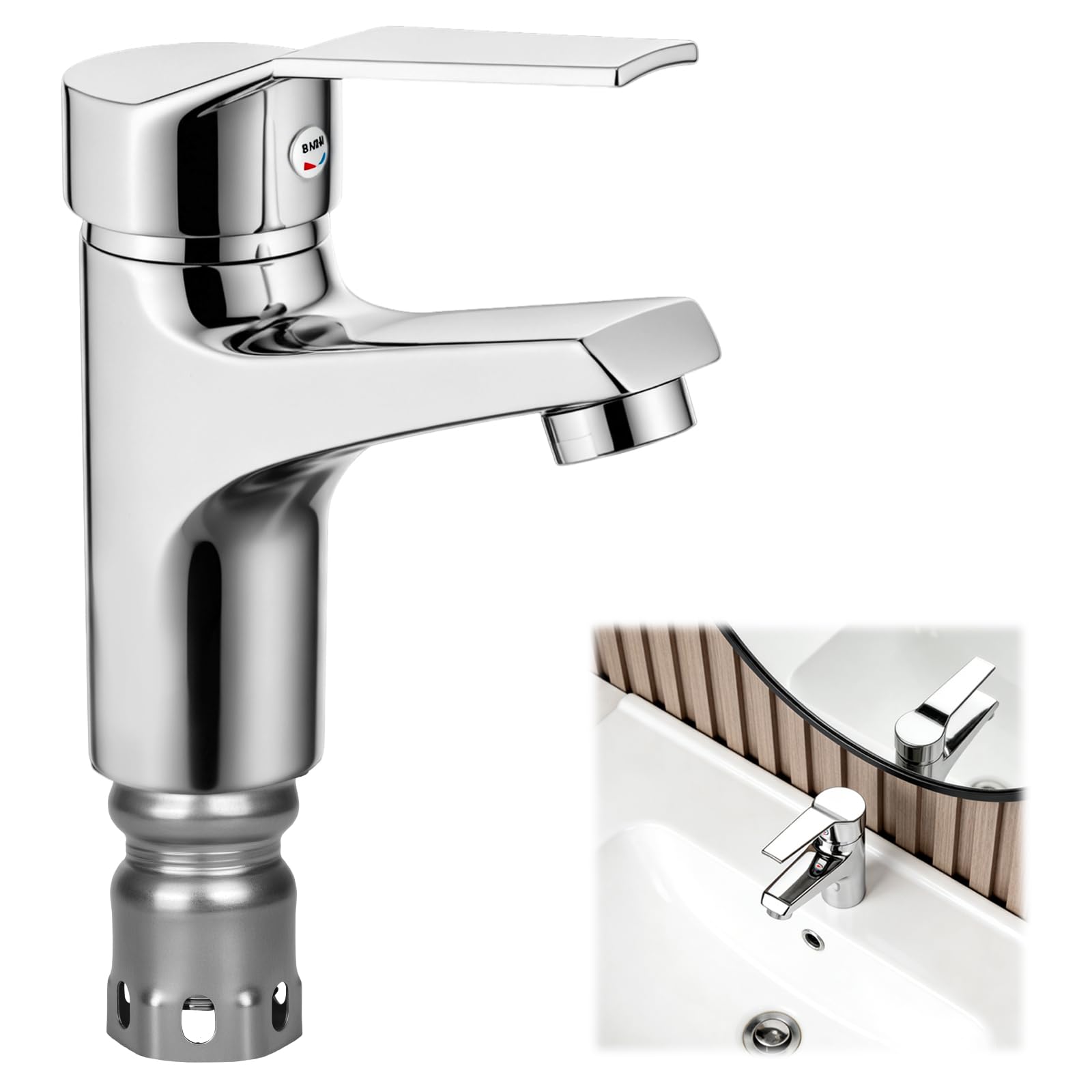 Rzspher Modern Basin Tap, Single Lever Bathroom Faucet with Fixed Feet, Basin Mixer Taps with Hot and Cold Water for Traditional Bathrooms Chrome