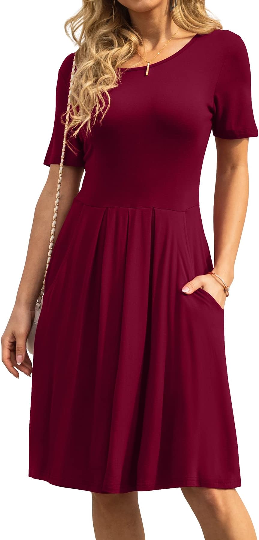 DouBCQ Women's Casual Flowy Pleated Loose Dresses with Pockets