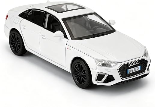 1/32 Compatible with A4L Model Car Toy Alloy Pull Back Vehicle with Sounds and Lights for Kids Boys Girls and Adults, Birthday Gift  White