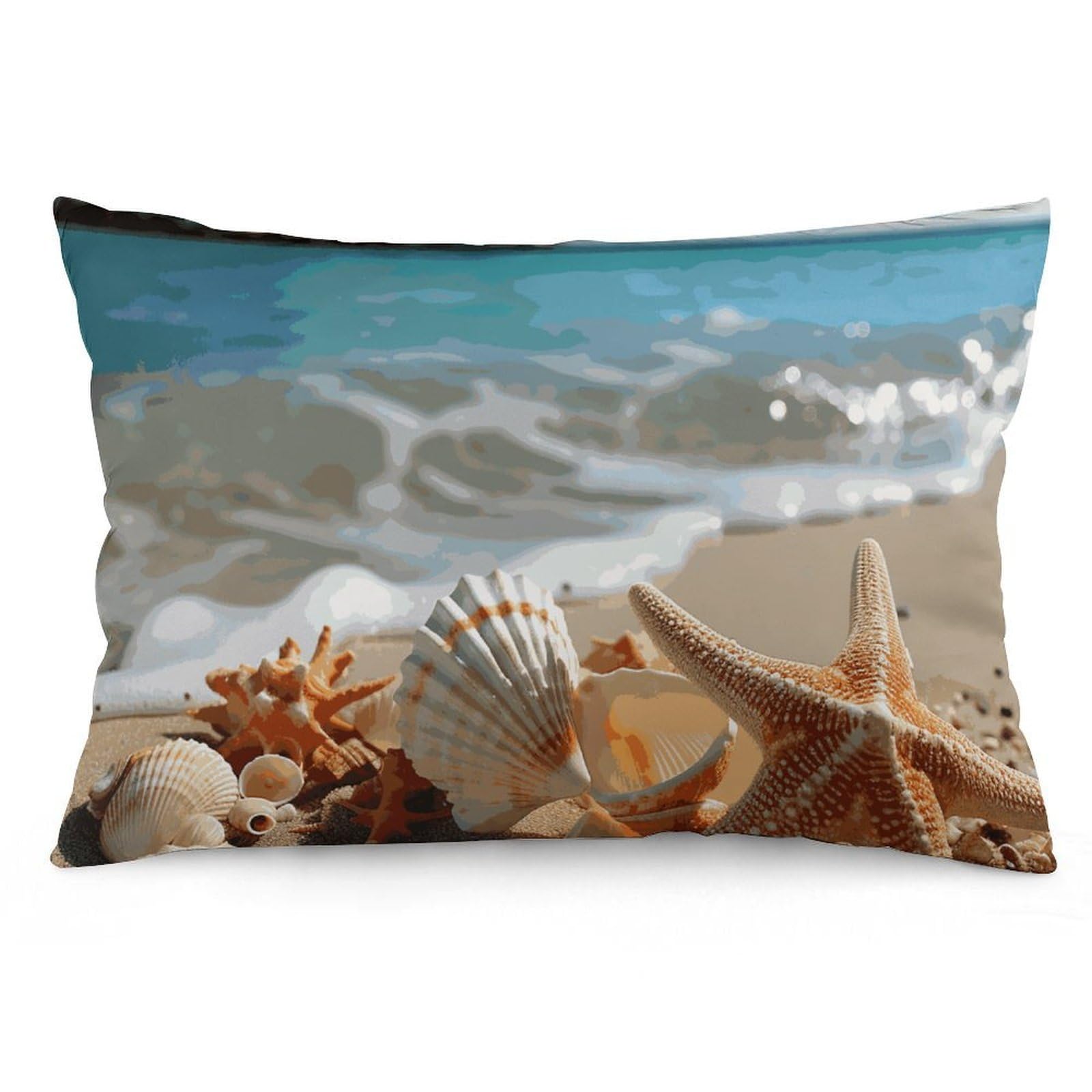 Velvet Pillowcases Standard Size 12 "x20, Ultra Soft Breathable Pillow Cases for Bed, Luxury Cozy Fuzzy Pillow Shams, Lumbar Pillow Cover, Seashells Starfish on Beach Cushion Case Home Decor