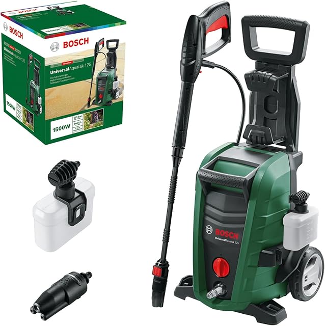 Generic Bosch Hochdruckreiniger UniversalAquatak 125 (3-in-1-Düse, Schaumdüse, transparenter Wasserfilter, Hochdruckpistole, 5 m Schlauch, 5 m Kabel, 1500 Watt, Druck: 125 bar, max. Fördermenge: 360 l/h) — Hochdruckreiniger
