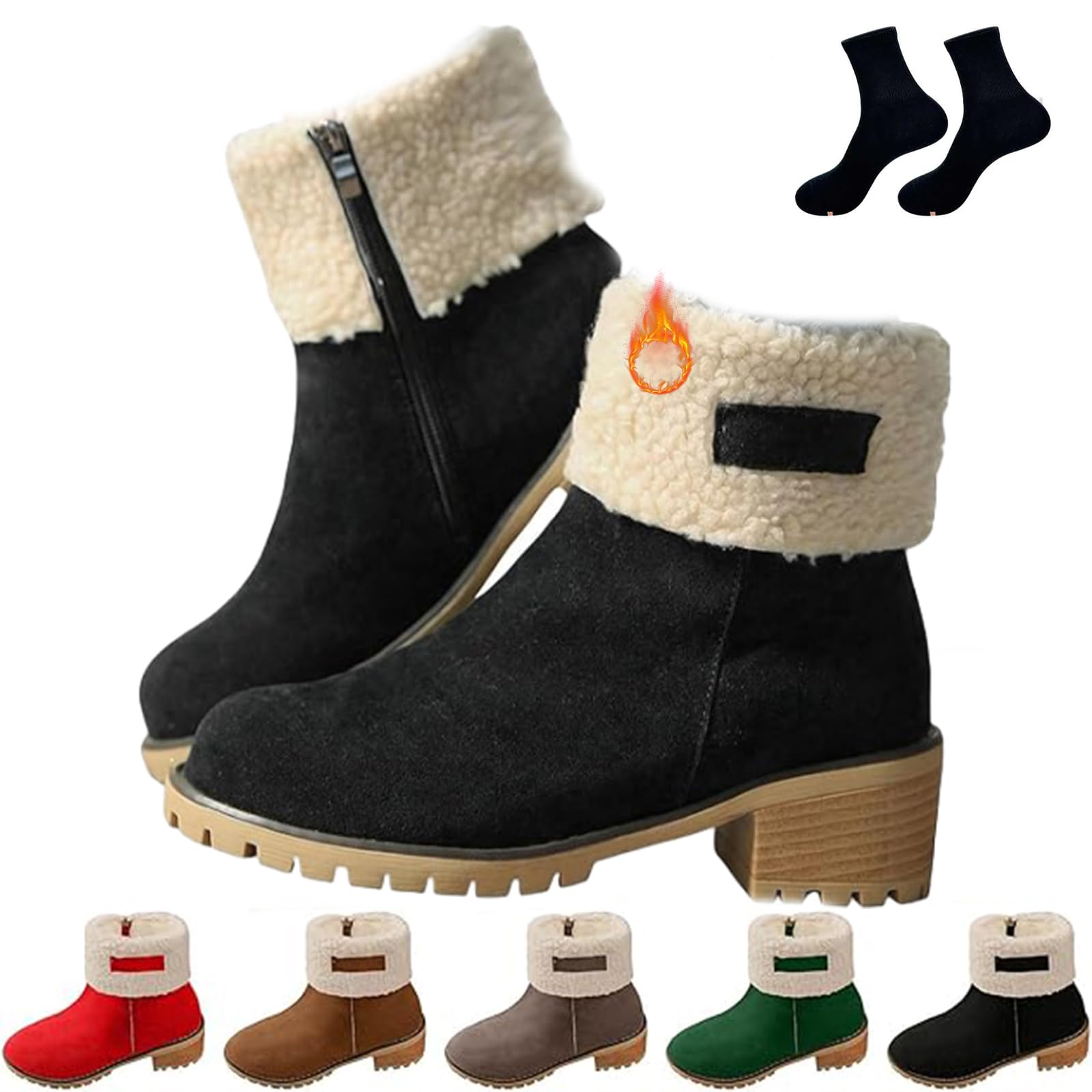Senior Comfy Winter Ankle Boots Women Suede Round Toe Chunky Block Mid Heel Platform Boots Comfortable Warm Snow