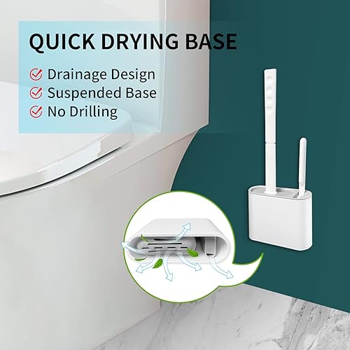 Miniatura 4 de Cepillo limpiador de inodoro, cepillo de silicona con cerdas y soporte, base de ranuras de ventilación, montaje en pared de secado rápido con mango