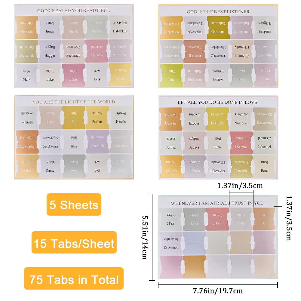 CRASPIRE Bible Tabs Bohemia Reposition Large Print Stickers Easy to Read and Apply Bible Journaling Tabs Bible Index Tabs for Reading Lover DIY Photo Album Diary Scrapbook Decoration - Image 2