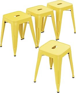 ALISH 18 Inch Stackable Metal Stools Industrial Short Stools Backless Barstools Classroom Chairs Metal Dining Chairs Set of 4 for Kitchen, School & Dining Yellow