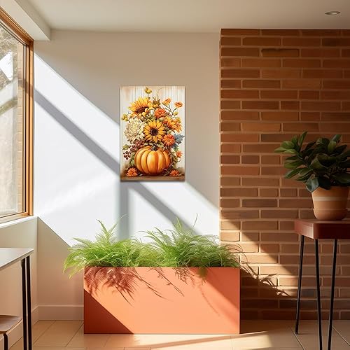Miniatura 5 de QIXIANG Lienzo decorativo de otoño para pared, diseño de calabaza y girasol, pintura del día de Acción de Gracias, lienzo de cosecha de otoño, marco