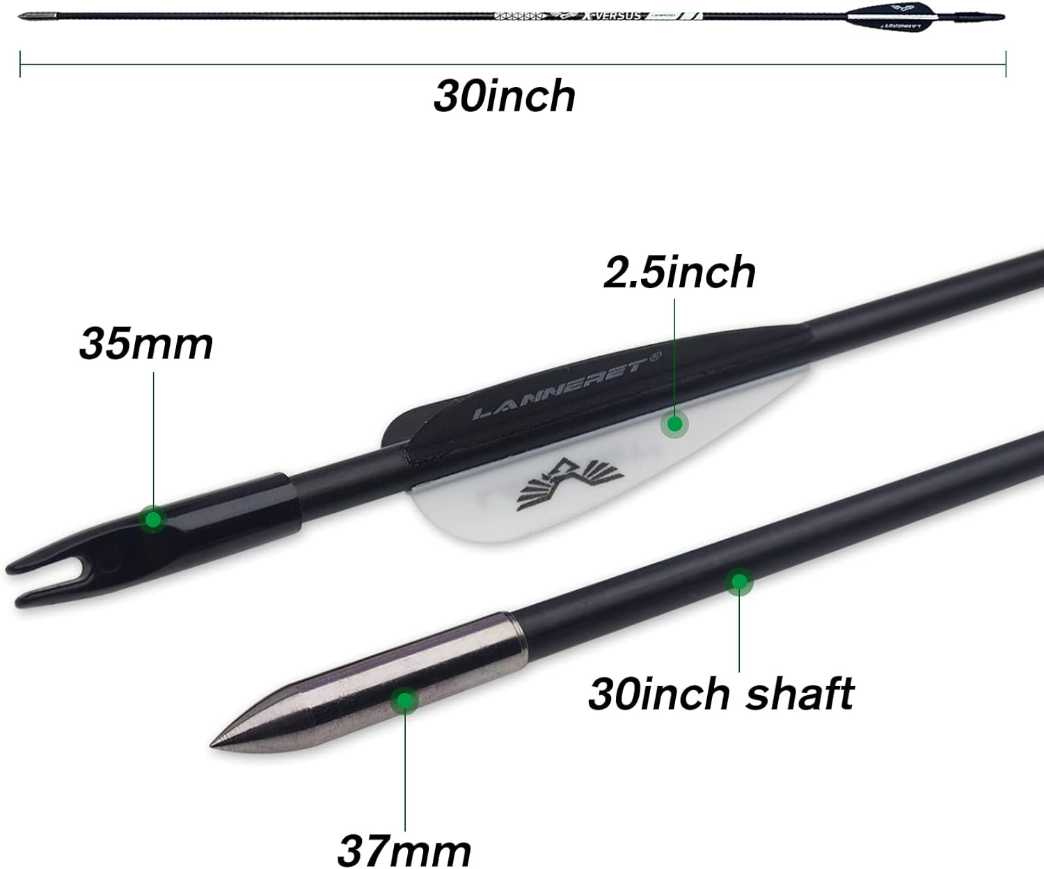 lanneret archery practice target arrows for kids youth or beginners, 26/28inch fiberglass arrows for compound & recurve bow(pack of 12) black-28inch