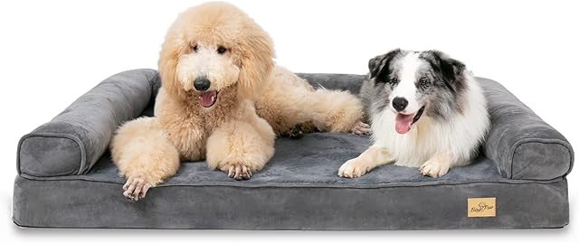 Extra Large Dog Sofa Bed: Memory Foam Orthopedic Pet Mattress Cushion - Waterproof Bolster Dog Couch with Pillow and Washable Cover Grey XL (120X90cm)
