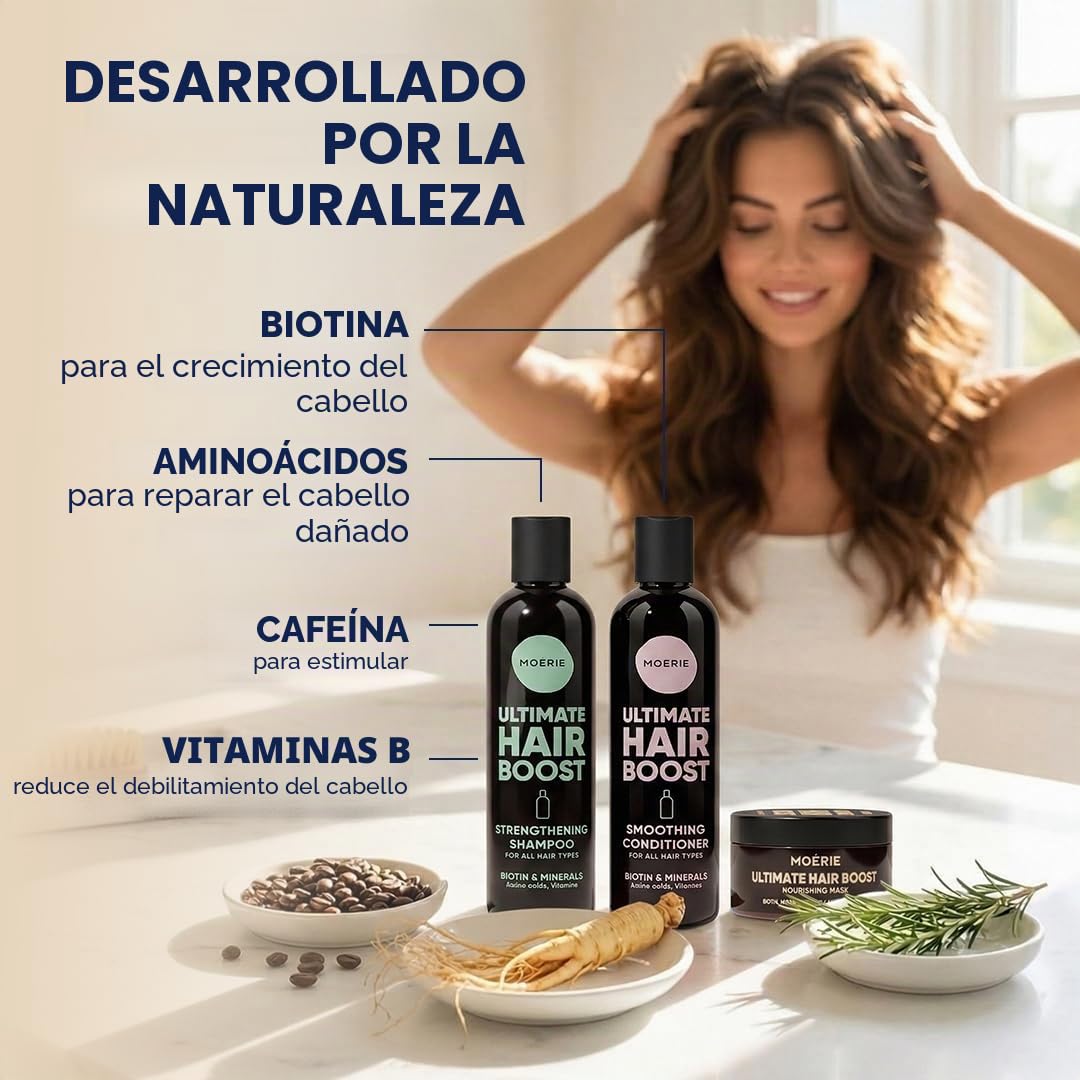 MOERIE Juego de champú de 3 piezas – Champú para el crecimiento del cabello, acondicionador y mascarilla contra la caída del cabello, acelerar el crecimiento del cabello de forma natural, remedio