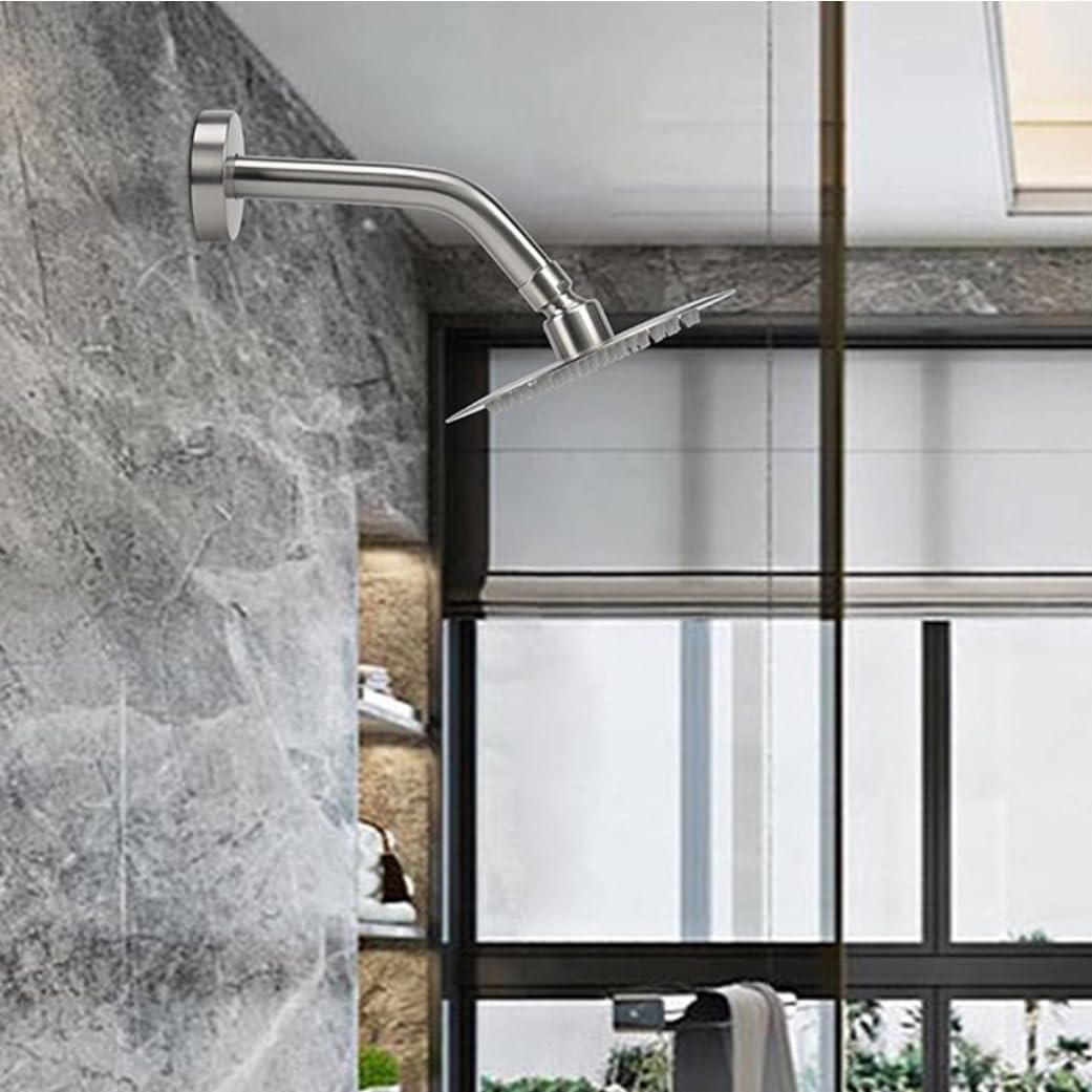6 Inch Shower Head Extension Arm Stainless Steel Brushed Nickel Shower Extender with Flange Universal Wall Ceiling Mount Fit All Rain Shower Heads