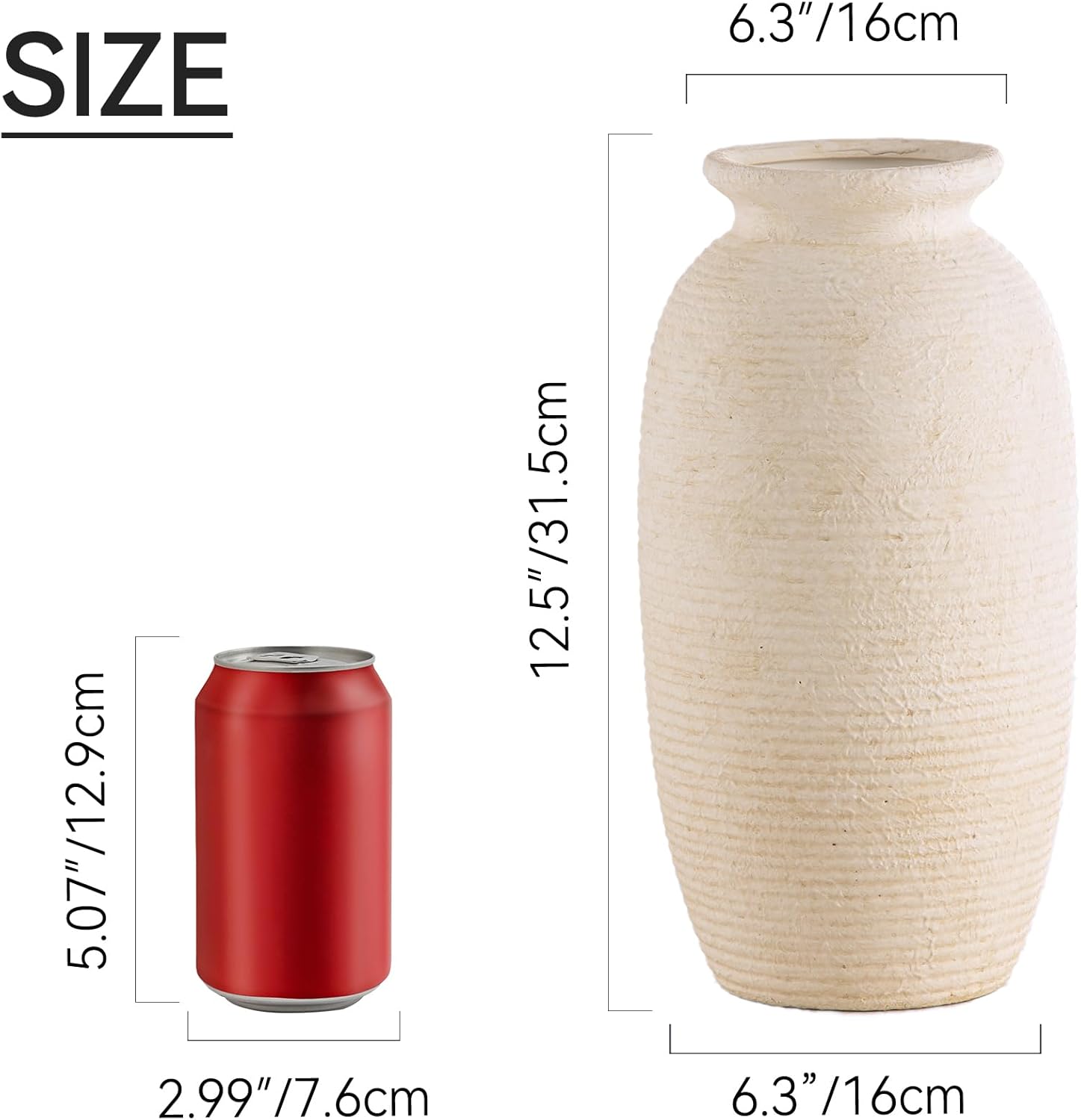 Ceramic Flower Vase, 12.5" Large Rustic Farmhouse Vases Home Decor Tall Pottery Decorative Pampas Vase for Table Living Room Entryway Mantel Bookshelf Bedroom Bathroom Kitchen-White - Image 2