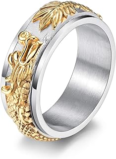 INRENG Stainless Steel Dragon Spinner Ring Vintage Punk Biker Band Rings for Men Women