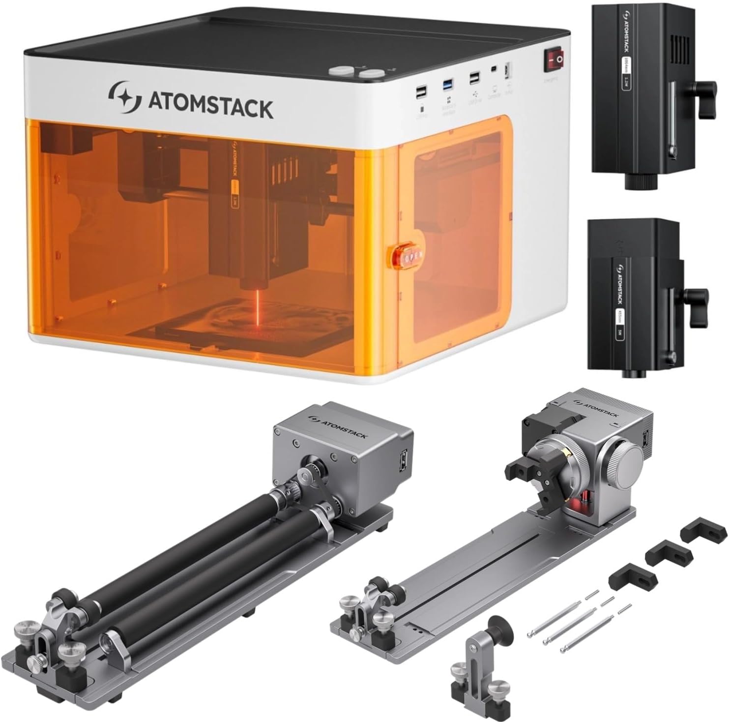ATOMSTACK P1 Dual Laser Engraver with R8 and R6 Rotary Rollers