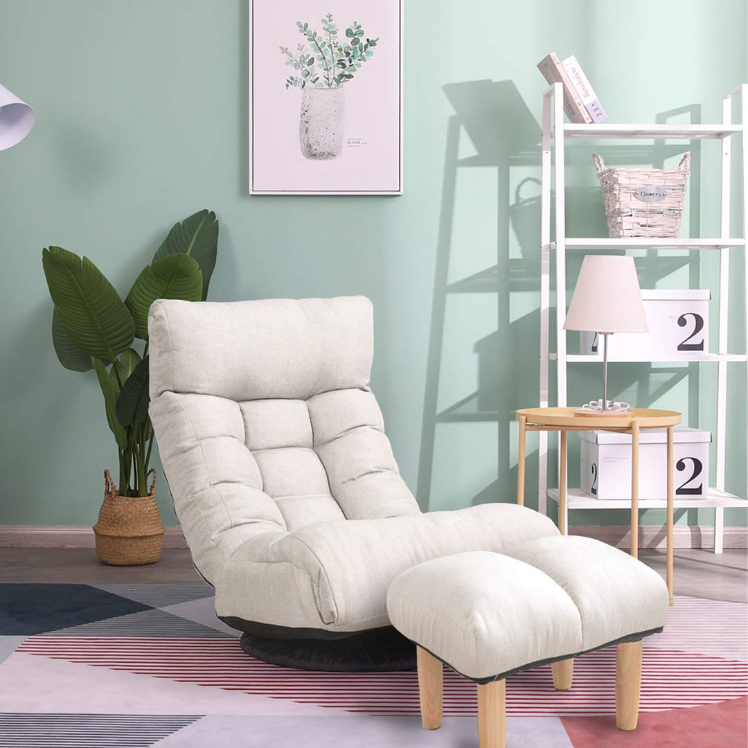 Gaming Lounge Chair Indoor Reclining Chair Adjustable Backrest, Floor Chairs Reading Chair with Stool(Light Grey)