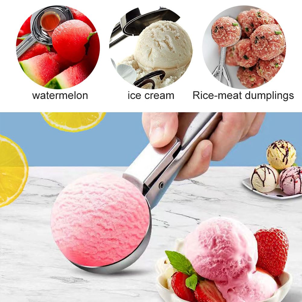 Porzionatore per Gelato 4.8cm,Cucchiaio Porzionatore Paletta,Cucchiaio per Gelato in Acciaio Inox,Con 18cm Bastoncini per Cocktail,Per Palla Gelato,Polpette Di Carne,Palla Melone,Cottura