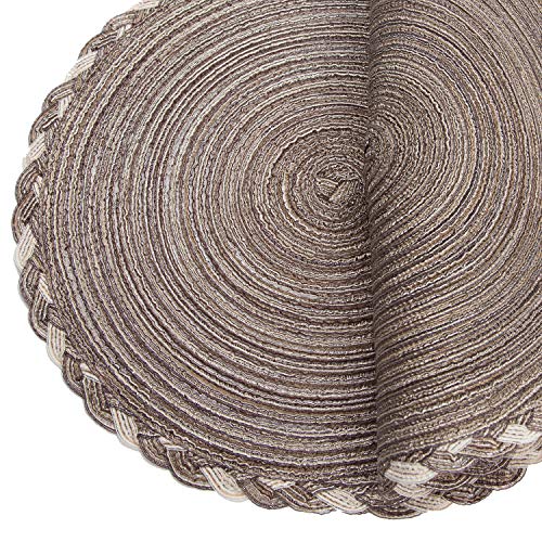 Image of SHACOS Round Placemats Set of 4 Braided Glitter Round Table Placemats 15 inch for Wedding Holiday Party (Multicolor-Light Coffee, 4)