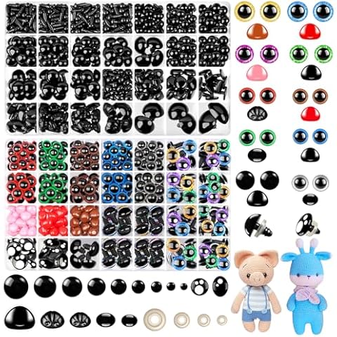 MAIOUSU STORE 1600PCS Safety Eyes and Noses for Amigurumi, Stuffed Crochet Eyes with Washers 5-27mm Plastic Crochet Safety Eyes Black Safety Eyes for Crochet Stuffed Animal Eyes for Craft Teddy Bear Cover