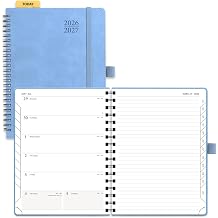 POPRUN Weekly Planner 2026-2027, 6.5" x 8.5", Academic Calendar Notebook | July 2026-June 2027 Daily Weekly and Monthly Agenda Planner Book for Work, Spiral Leather Softcover, 100GSM, Cerulean Blue