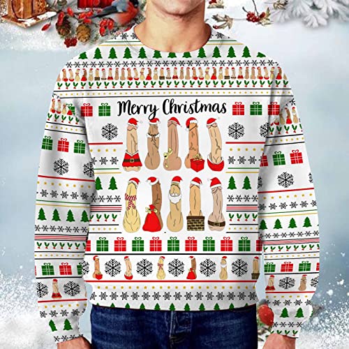 Ugly Christmas Sweatshirts for Men Funny Novelty Graphic Hoodies Long Sleeve Crewneck Dirty Xmas Pullover Tops2