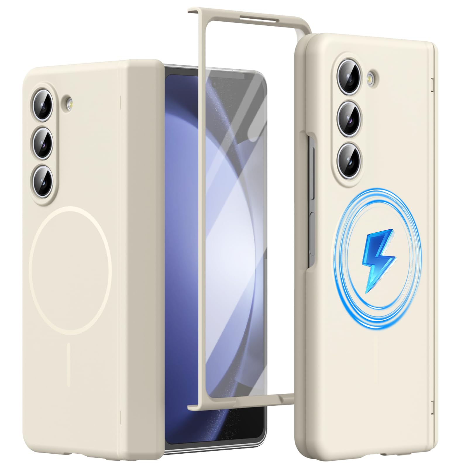 Étui magnétique Galaxy Z Fold5 luxe silicone blanc antichoc intégral