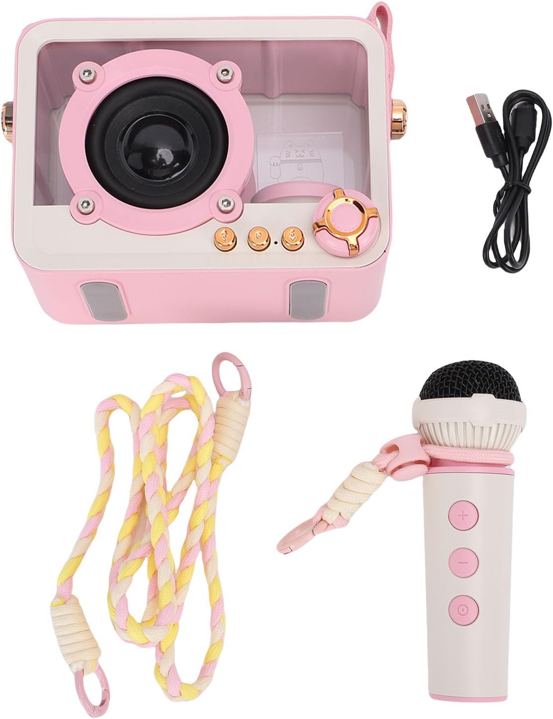 GOWENIC Small Karaoke Machine for Kids, Bluetooth Speaker and Microphone Set, Bluetooth Karaoke Speaker with Wireless Microphones, Gift for Boy Toddler Birthday Holiday Home Party (Pink)