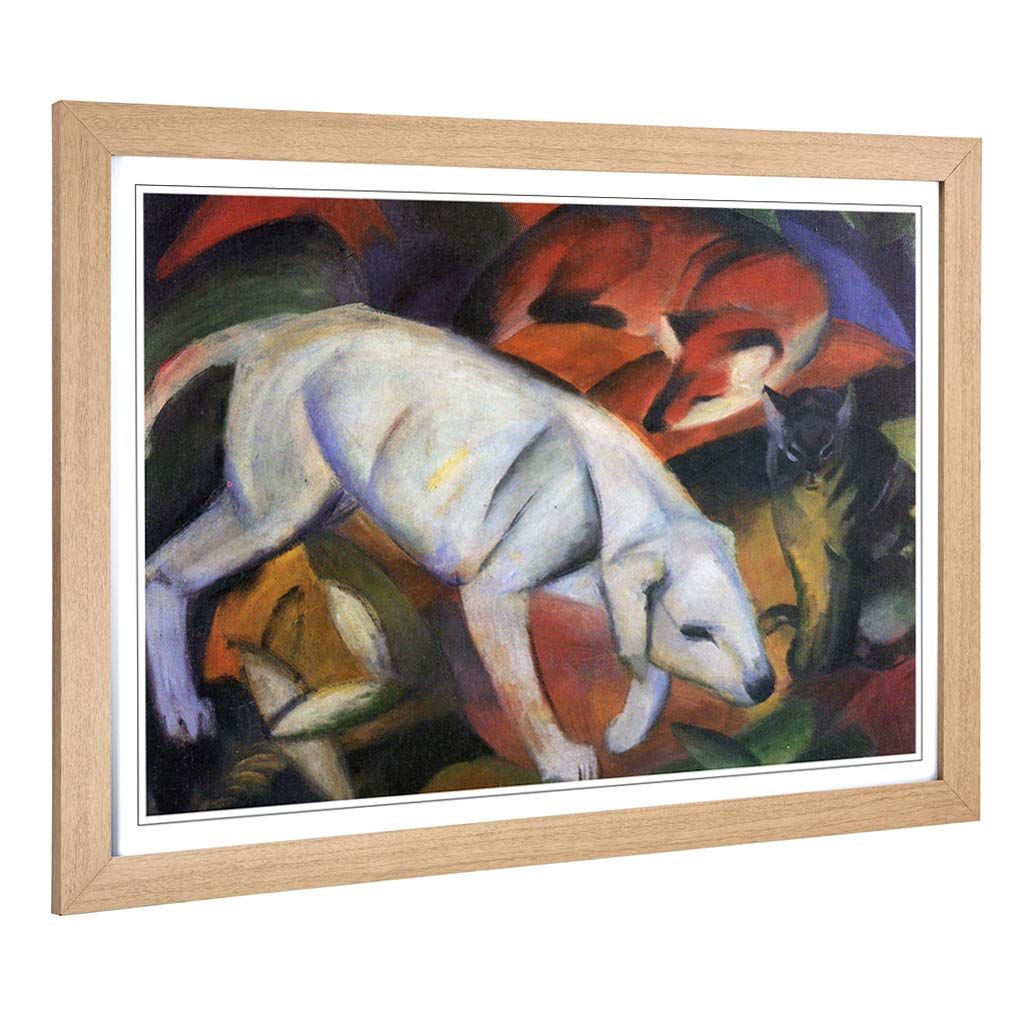 Big Box Art Framed Print of Franz Marc Dog, Cat and Fox Design | Wall Art Picture | Home Decor for Kitchen, Living, Dining Room, Bedroom, Hallway, Office, Oak, A2 / 24.5x18 Inch / 62x45cm