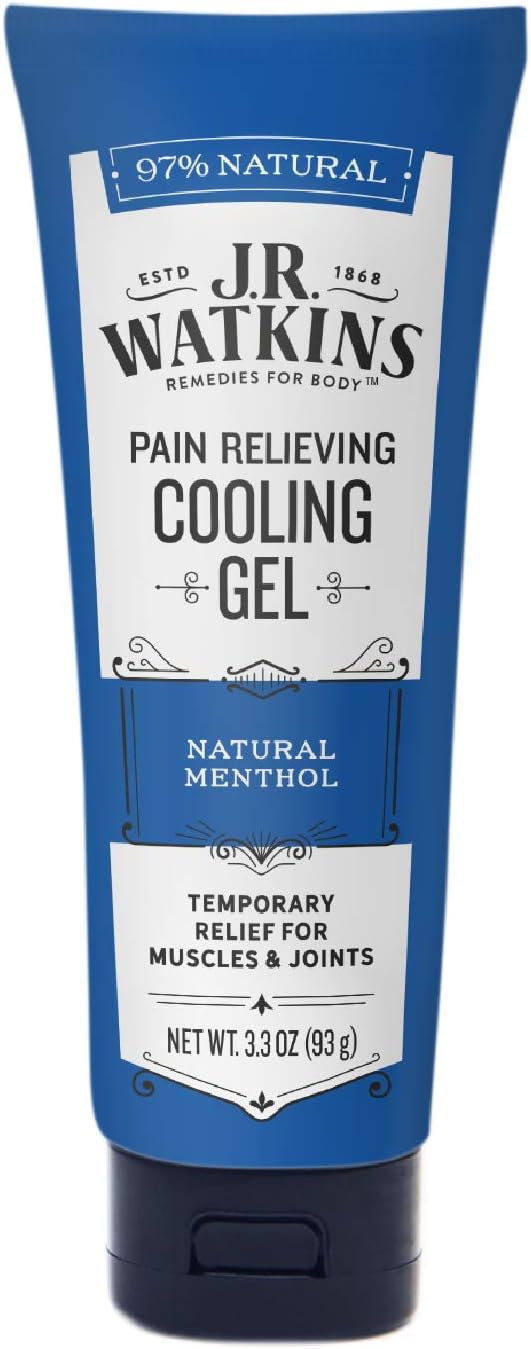 J.R. Watkins Deep Muscle Cooling Gel for Pain Relief, Menthol Rub for Exercise, Minor Arthritis, and Back Pain, USA Made and Cruelty Free, 3.3oz, Single