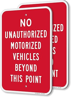 SmartSign No Unauthorized Motorized Vehicles Beyond This Point Sign - 2 Pack, 18 x 12 inch, 2mm Thick Aluminum Composite, Red and White