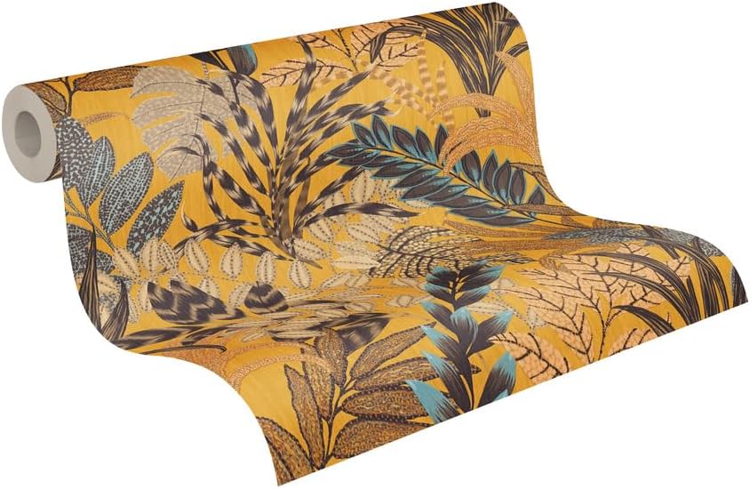Livingwalls Wallpaper Floral Design - Blue, Yellow, Brown - Flower Wallpaper 395.99in x 20.87in Made in Germany - 378601