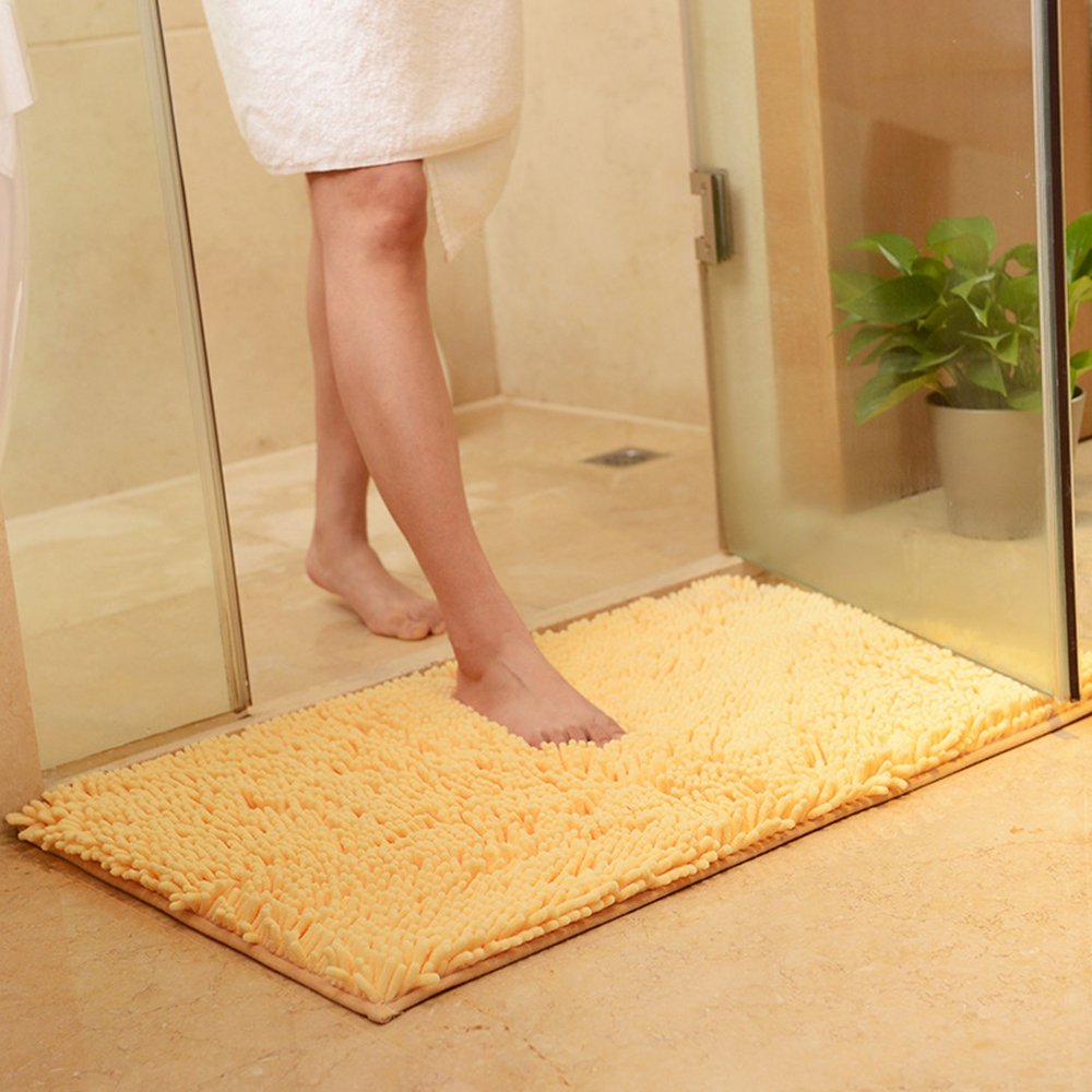ZeafeelChenille Shaggy Bathroom Mat, Non-Slip Soft Absorbent Kitchen Floormat Bath Rugs Floor Mat Carpet 19"W x 30"L Yellow