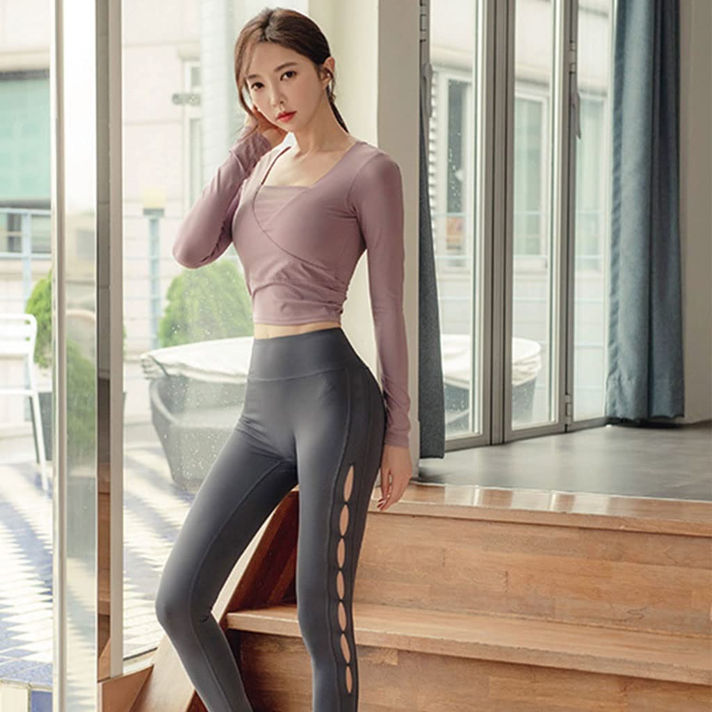 HSQMA Camicie da Allenamento A Maniche Lunghe da Donna Camicia da Yoga Senza Schienale ，Camicie da Ginnastica da Palestra Traspiranti Ad Asciugatura Rapida
