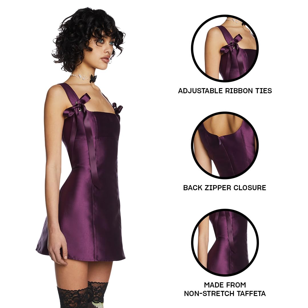 Dolls Kill Pixie Stardust Mini Dress by Current Mood - Taffeta Dress with Fit and Flare Silhouette: Small Purple