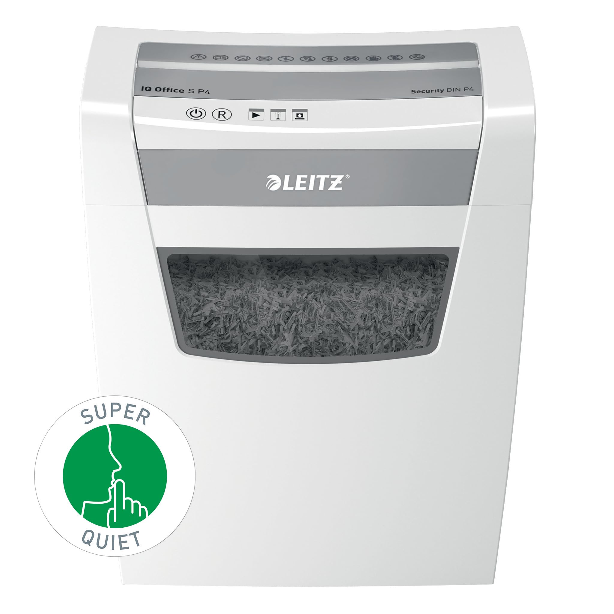 Leitz IQ Office S 80990000 - Trituradora de Papel, Capacidad para 14-12 Hojas (70-80 g/m²), Corte de partículas, Nivel de Seguridad P4, Cubo de Basura de 23 L, Especialmente silencioso, Manual, Corte