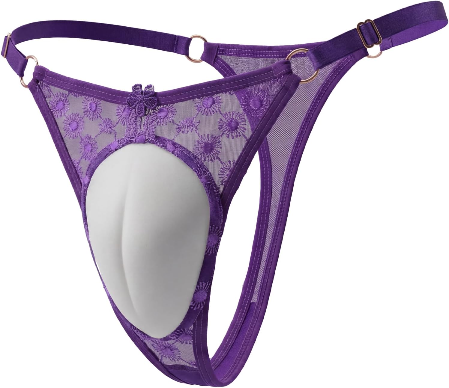 SEAUR Mens Sissy Sexy Lace Thongs Low Rise G-String Underwear Mesh Gaff Panties for Crossdressers, Adjustable Fit