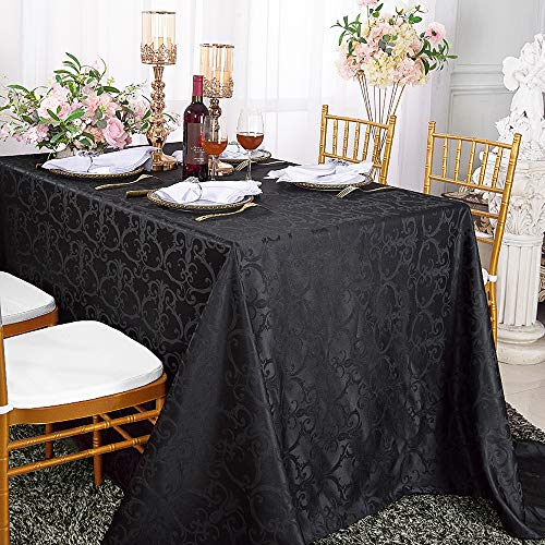 Wedding Linens Inc. 72 Inch x 120 Inch Rectangular Versailles Chopin Jacquard Damask Polyester Tablecloths Table Cover Linens for Restaurant Kitchen Dining Wedding Party Banquet Events - Black